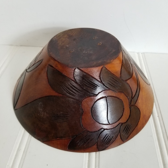 Hand Carved Wood Bowl Pineapple Engraved Fruit Bowl Cottage Country Farmhouse - Picture 8 of 16